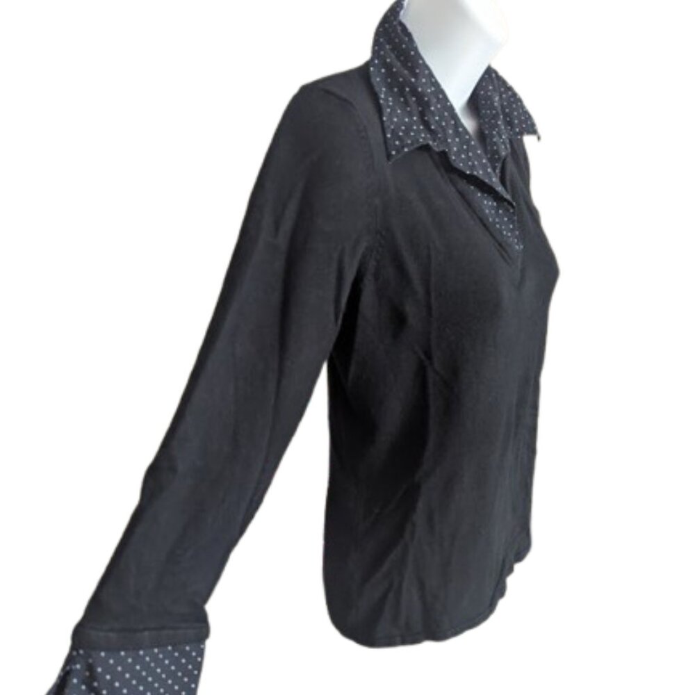 Black Layered Look 3/4 Sleeve Top Size P M ( Petite Medium?)